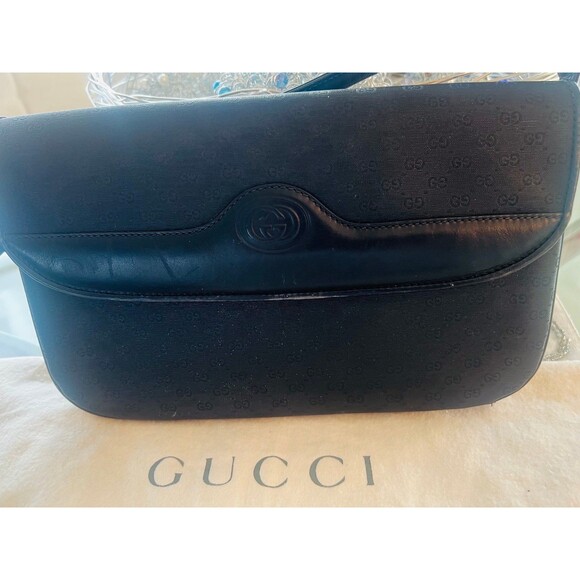 Gucci Handbags - Vintage Gucci Black Monogram Canvas & Leather Shoulder Bag
